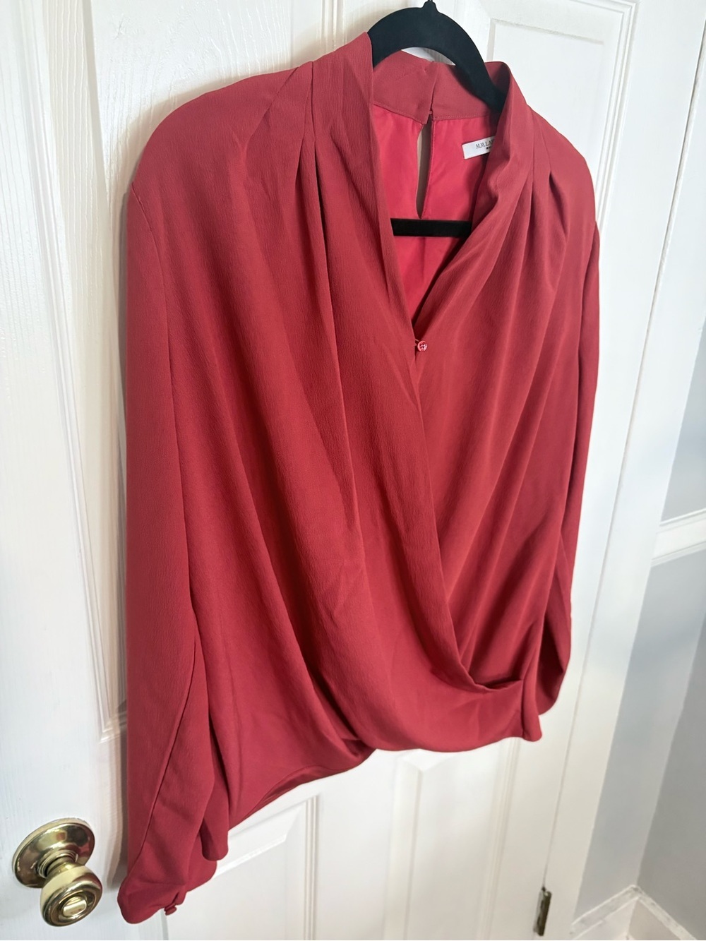 M.M.LaFleur | Draped Faux Wrap Blouse | L | Rust Coral - Picture 3 of 9
